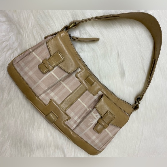 Authentic vintage Burberry wool pink plaid shoulder bag - Picture 1 of 13